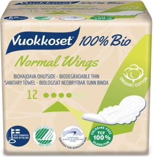 Vuokkoset Podpaski ze Skrzydełkami Normal 100% Bio, 12szt. 1