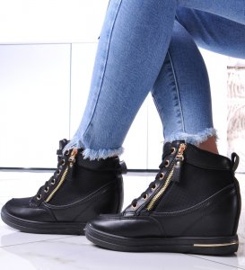 Czarne sneakersy damskie na koturnie /E7-3 12817 T796/ 41 1