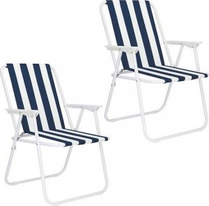 Springos Krzesła turystyczne 2 szt. składane na plażę i do ogrodu granatowe pasy UNIWERSALNY 14