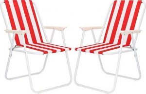 Springos Krzesła turystyczne 2 składane 2 szt. na plażę i do ogrodu czerwone pasy UNIWERSALNY 1