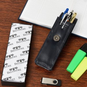 Piórnik Beltimore Etui na długopisy pojemne granatowe skórzane Beltimore G91 6