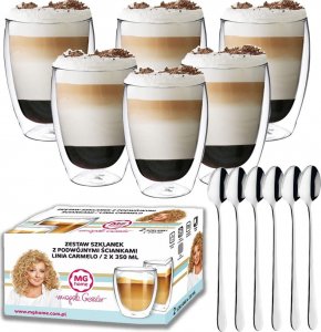 MG Home Szklanki termiczne do kawy 350 ml latte zestaw z łyżeczkami 6 sztuk 1