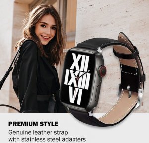 Crong Noble Band - Pasek z naturalnej skóry do Apple Watch 42/44/45/49 mm (Black Noir) 7