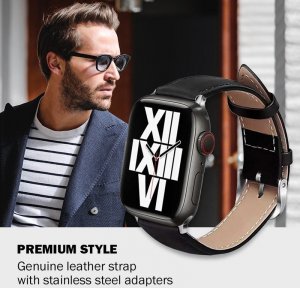 Crong Noble Band - Pasek z naturalnej skóry do Apple Watch 42/44/45/49 mm (Black Noir) 8