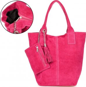 Vera Pelle Różowa włoska torebka skórzana zamszowa A4 shopperka T49 1