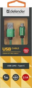 Kabel USB Defender USB-A - USB-C 1 m Zielony (87816) 2
