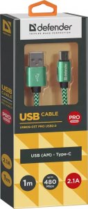 Kabel USB Defender USB-A - USB-C 1 m Zielony (87816) 3