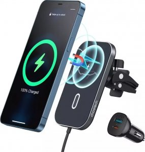 Choetech Choetech zestaw samochodowy uchwyt magnetyczny indukcyjna ładowarka Qi 15W (kompatybilna z MagSafe) 1m czarny (T200-F) + ładowarka samochodowa USB / USB Typ C 2