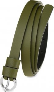 Pasek damski wąski solidny skórzany do sukienki khaki S19 : Kolory - zielony, Rozmiar pasków - r.90-105 cm NoSize 1