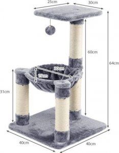 Costway Wielopoziomowy drapak dla kota z hamakiem 64 cm 3