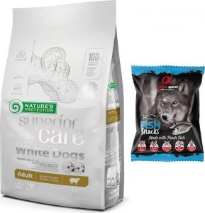 NATURES PROTECTION Superior Care White Dogs Adult 1,5kg + AS Przysmak w kostkach RYBA 50g 1