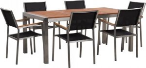Beliani Lumarko Zestaw ogrodowy stół drewniany eukaliptus i 6 krzeseł czarnych GROSSETO! 1