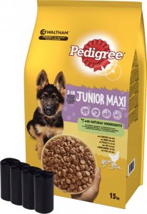 Pedigree  Junior Maxi 15 kg z kurczakiem i ryżem + Woreczki na odchody (4x20 szt) 1