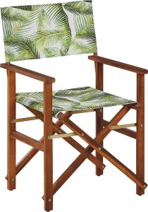 Beliani Zestaw 2 krzeseł ogrodowych akacjowy ciemne drewno z białym / wzór w tropikalne liście CINE! 4