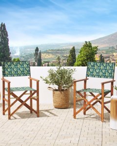 Beliani Zestaw 2 krzeseł ogrodowych akacjowy ciemne drewno z szarym / wzór w oliwki CINE! 2