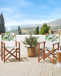 Beliani Zestaw 2 krzeseł ogrodowych akacjowy ciemne drewno z szarym / wzór w tukany CINE! 2