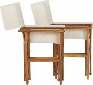 Beliani Zestaw 2 krzeseł ogrodowych akacjowy jasne drewno z białym / wzór we flamingi CINE! 7