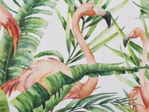 Beliani Zestaw 2 krzeseł ogrodowych akacjowy jasne drewno z białym / wzór we flamingi CINE! 10