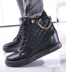 Czarne sneakersy damskie na koturnie /E8-1 12772 T796/ 39 3