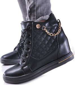 Czarne sneakersy damskie na koturnie /E8-1 12772 T796/ 39 9