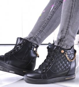 Czarne sneakersy damskie na koturnie /E8-1 12772 T796/ 39 10