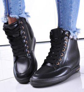 Czarne klasyczne sneakersy damskie na koturnie /F8-3 12818 T796/ 38 1