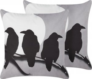 Beliani Lumarko Welurowa poduszka dekoracyjna z motywem ptaków 45 x 45 cm szara ORADEA! 1