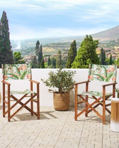 Beliani Zestaw 2 krzeseł ogrodowych akacjowy ciemne drewno z szarym / wzór we flamingi CINE! 2