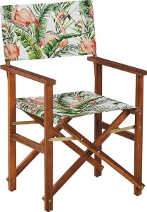 Beliani Zestaw 2 krzeseł ogrodowych akacjowy ciemne drewno z szarym / wzór we flamingi CINE! 4