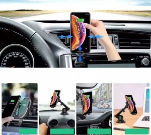 Joyroom Choetech bezprzewodowa ładowarka Qi 10W grawitacyjny uchwyt samochodowy na kokpit deskę rozdzielczą + klips na kratkę wentylacyjną nawiew + kabel micro USB 1,2m czarny (T536-S) 4