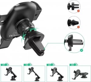 Joyroom Choetech bezprzewodowa ładowarka Qi 10W grawitacyjny uchwyt samochodowy na kokpit deskę rozdzielczą + klips na kratkę wentylacyjną nawiew + kabel micro USB 1,2m czarny (T536-S) 5