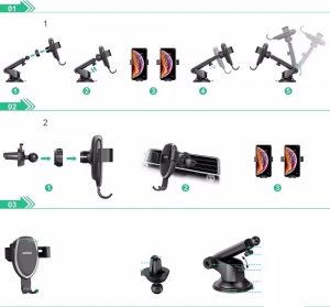 Joyroom Choetech bezprzewodowa ładowarka Qi 10W grawitacyjny uchwyt samochodowy na kokpit deskę rozdzielczą + klips na kratkę wentylacyjną nawiew + kabel micro USB 1,2m czarny (T536-S) 6
