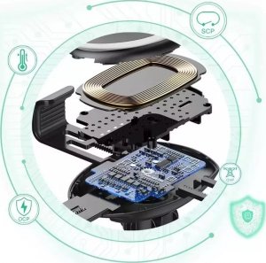 Joyroom Choetech bezprzewodowa ładowarka Qi 10W grawitacyjny uchwyt samochodowy na kokpit deskę rozdzielczą + klips na kratkę wentylacyjną nawiew + kabel micro USB 1,2m czarny (T536-S) 7