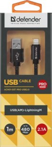 Kabel USB Defender USB-A - Lightning 1 m Czarny (87808) 2