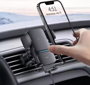 Baseus Uchwyt samochodowy Baseus Wisdom Holder do auta na telefon z ładowarką indukcyjną QI na kratkę Czarny 13