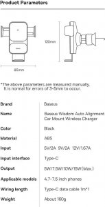 Baseus Uchwyt samochodowy Baseus Wisdom Holder do auta na telefon z ładowarką indukcyjną QI na kratkę Czarny 25