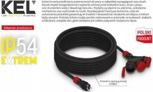 KEL Przedłużacz budowlany 3-gniazda z/u 5m /H05RR-F 3x2,5/ IP54 czarny/czerwony W-01170 3