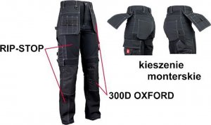 URGENT URG-712 - spodnie robocze do pasa, mareriał RIP-STOP, 93% poliester, 7% spandex, 260g/m2 48 6