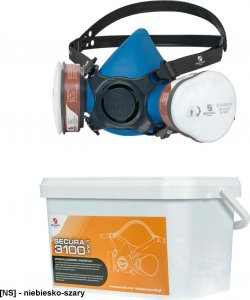 R.E.I.S. SECURA-MAS3100-LAK - silikonowa półmaska dwa pochłaniacze 3021 A1, dwa filtry 3000.02 P2 R, ochrona przed pyłami, dymami i mgłami, parami i gazami organicznymi. 1