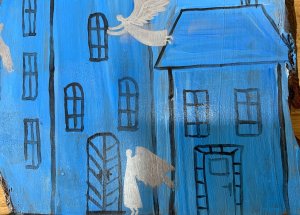 Miasto Aniołów - obrazek na desce z korą 2