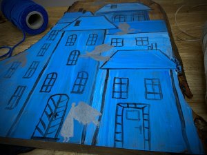 Miasto Aniołów - obrazek na desce z korą 3