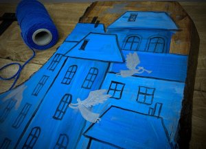 Miasto Aniołów - obrazek na desce z korą 5