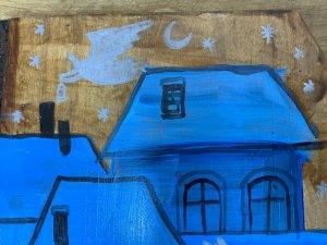 Miasto Aniołów - obrazek na desce z korą 7