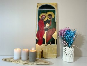 OBRAZ ŚW. RODZINY MALUNEK NA STAREJ DESCE 2