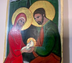 OBRAZ ŚW. RODZINY MALUNEK NA STAREJ DESCE 3