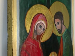 OBRAZ ŚW. RODZINY MALUNEK NA STAREJ DESCE 4