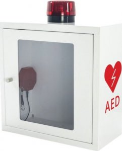 Projekt AED ASB1020 - metalowa szafka z alarmem dźwiękowym i świetlnym na defibrylator wewnątrz budynku - 37 x 37 x 17 cm. 1