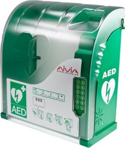 Projekt AED Aivia 210 Alarm - szafka na defibrylator, poliwęglan+ABS do zastosowań zewnętrznych, alarm dźwiękowy i wizualny, otwieranie kod PIN 1