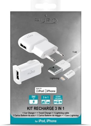 Ładowarka Puro Kit 3w1 1x USB-A 1 A (KIT3IN1APLT1WHI) 2