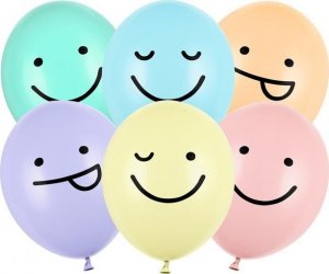 PartyDeco Zabawne balony lateksowe pastelowe buźka 6szt 1